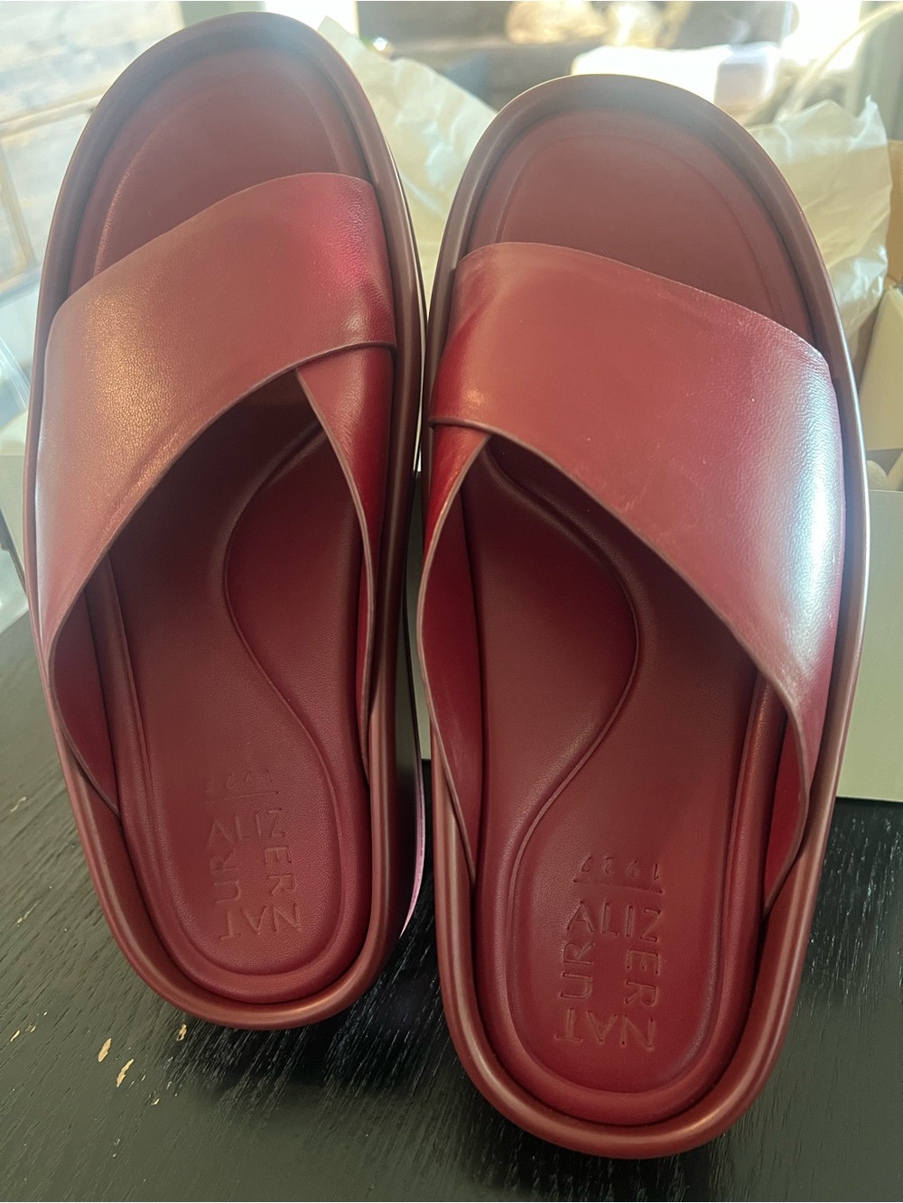 Naturalizer Wine Red Crossover Slide Sandals 7.5